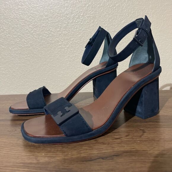 Tory Burch Women's Navy Block Heel Sandals - Picture 1 of 8